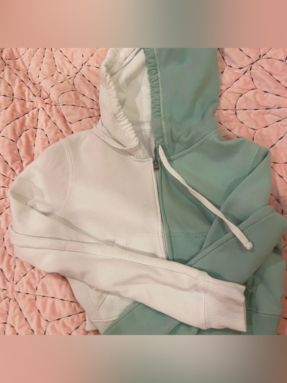 Hollister Mint Green and White Zip Hoodie